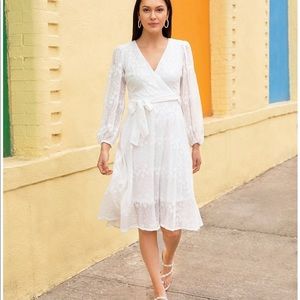 Kensie chiffon midi dress white New